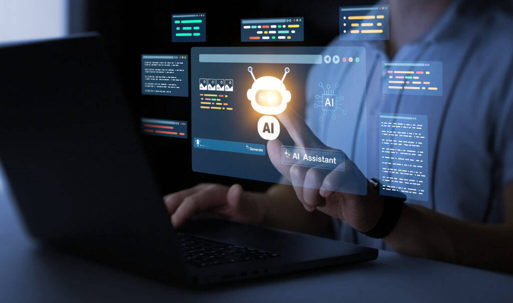 Homem utilizando Inteligência Artificial para atendimento ao cliente.